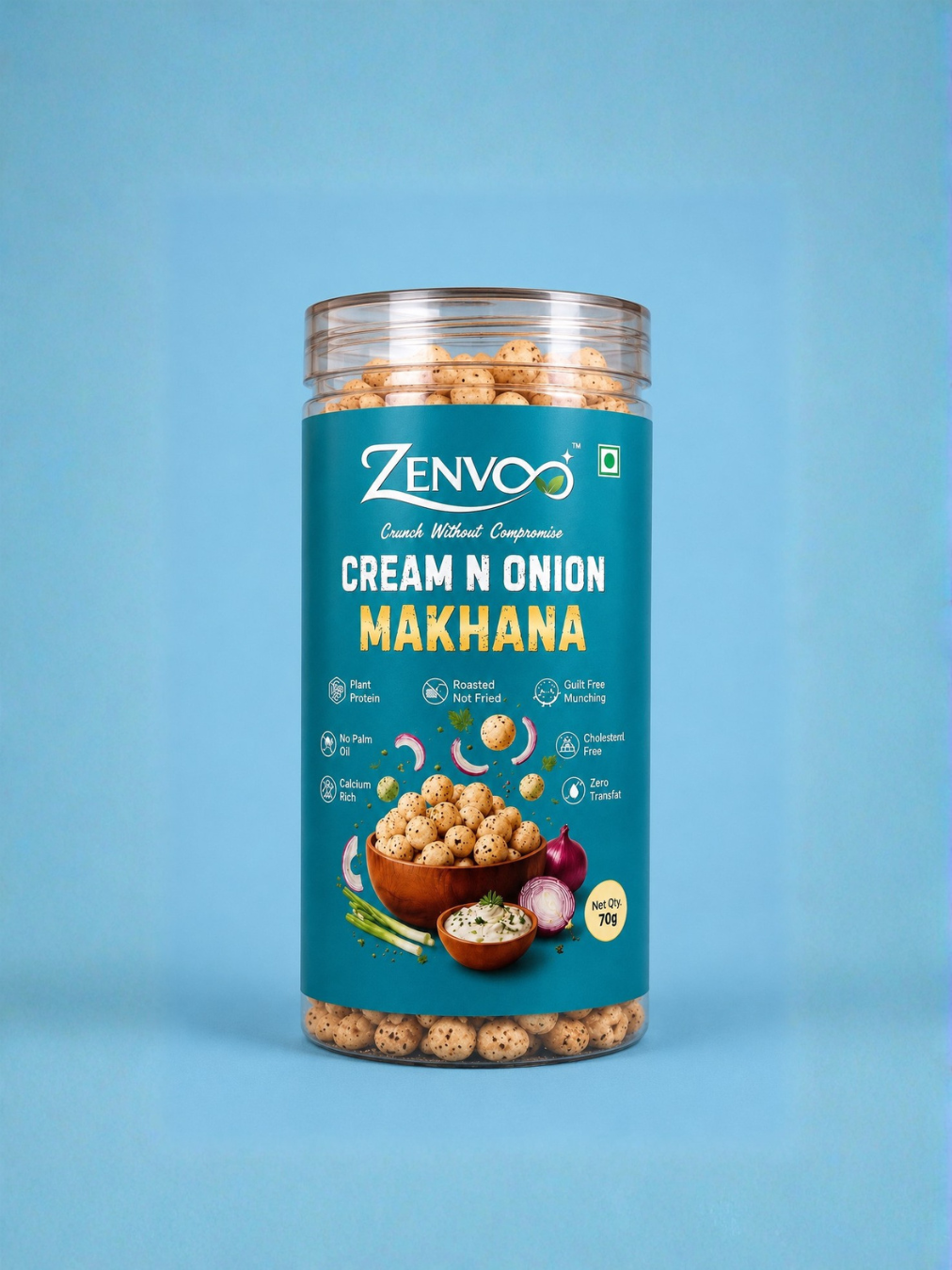 Zenvoo Roasted Makhana – Cream N Onion | Healthy Roasted Snack – 70g