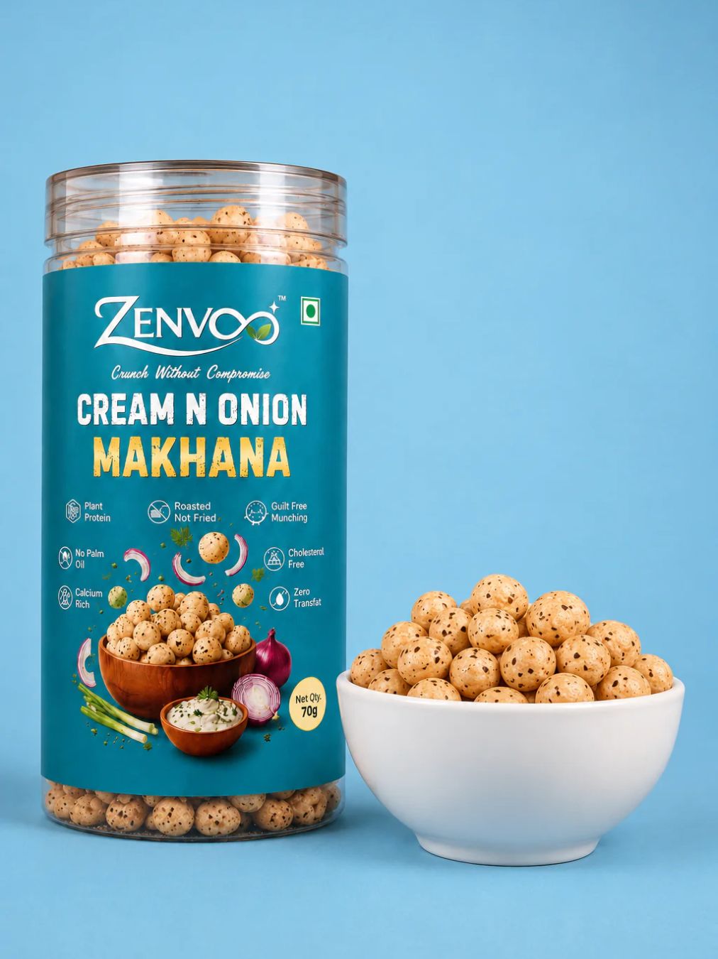 Zenvoo Roasted Makhana – Cream N Onion | Healthy Roasted Snack – 70g