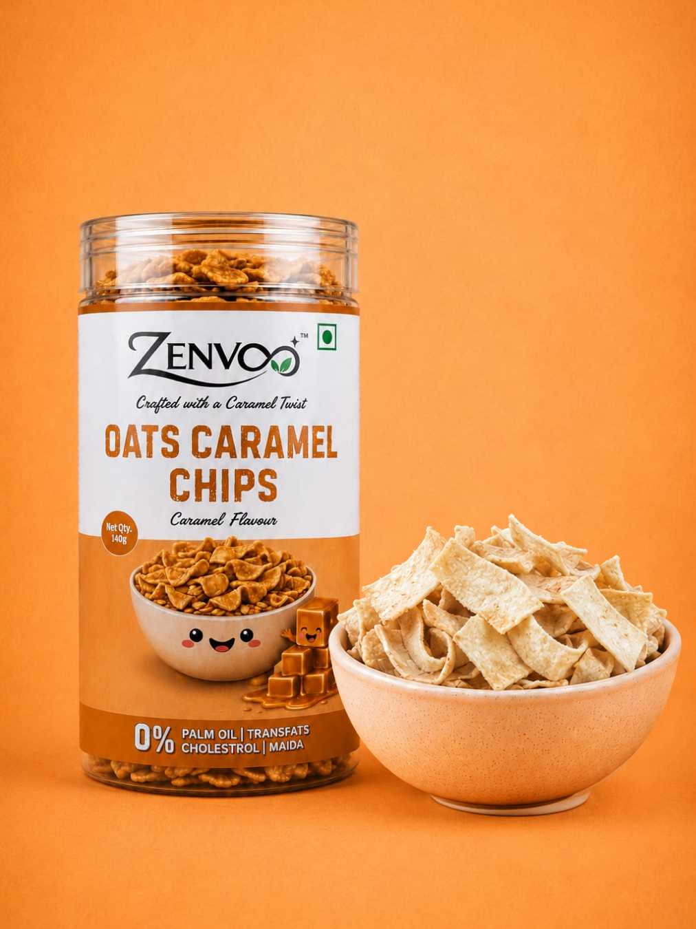 Zenvoo Oats Chips – Caramel | Sweet Crunchy Snack – 140g