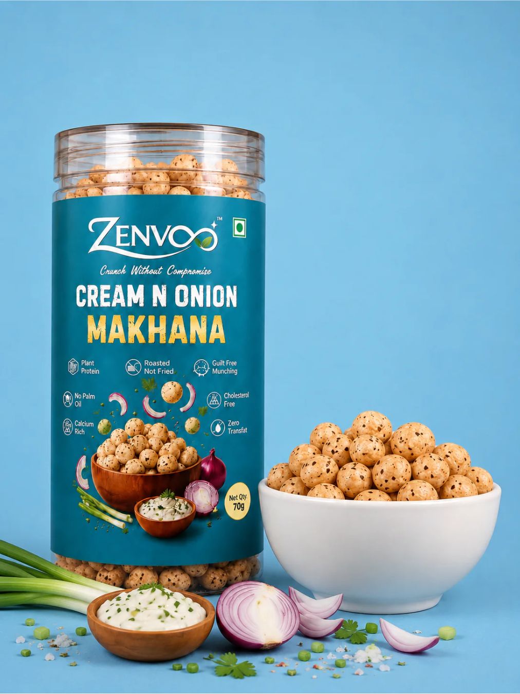 Zenvoo Roasted Makhana – Cream N Onion | Healthy Roasted Snack – 70g