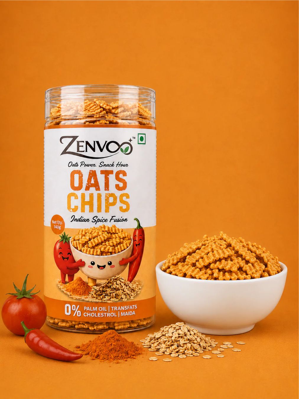 Zenvoo Oats Chips – Indian Fusion Masala | Healthy Oats Snack – 140g