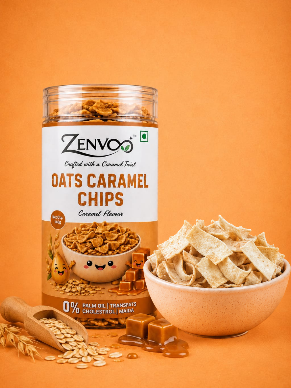 Zenvoo Oats Chips – Caramel | Sweet Crunchy Snack – 140g