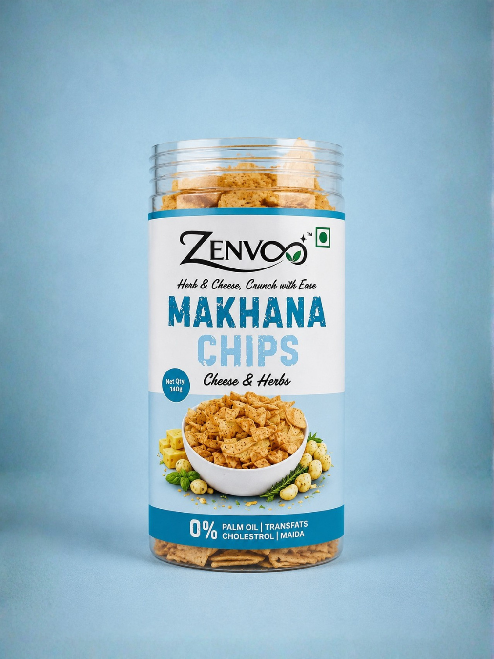 Zenvoo Makhana Chips – Cheese N Herbs | Light Crunchy Snack – 140g