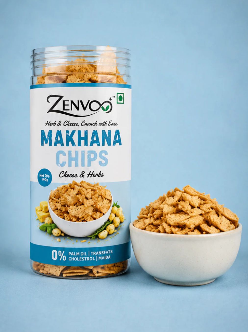 Zenvoo Makhana Chips – Cheese N Herbs | Light Crunchy Snack – 140g