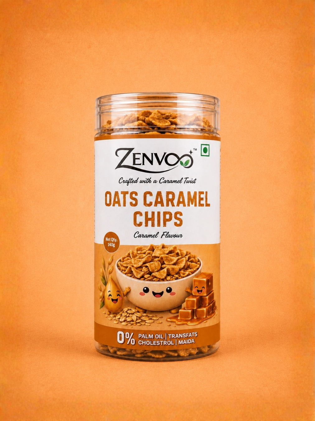 Zenvoo Oats Chips – Caramel | Sweet Crunchy Snack – 140g