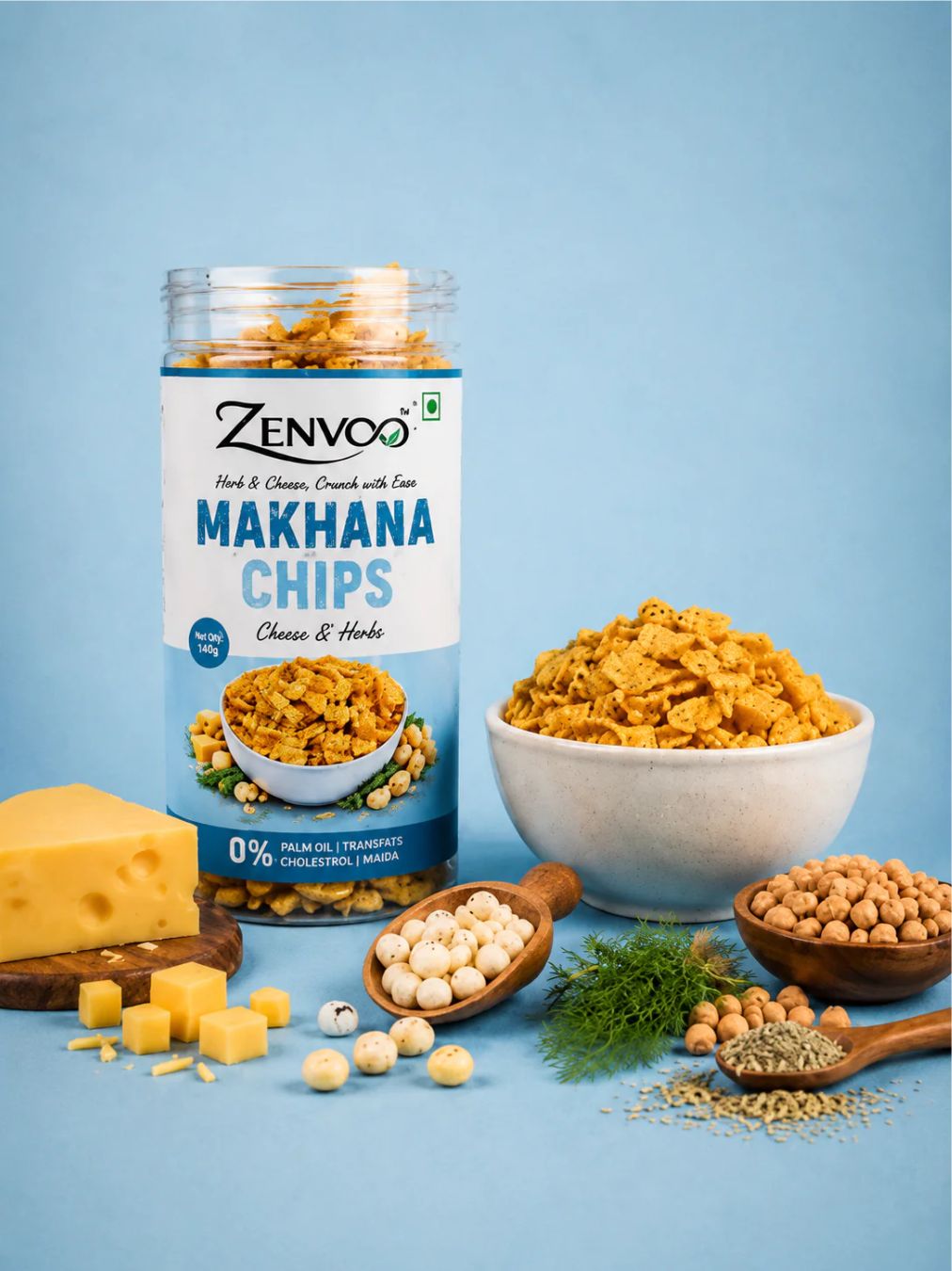 Zenvoo Makhana Chips – Cheese N Herbs | Light Crunchy Snack – 140g