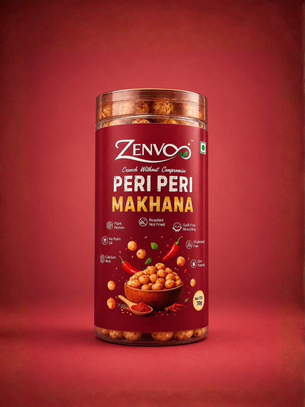 Zenvoo Roasted Makhana – Peri Peri | Spicy Roasted Snack – 70g