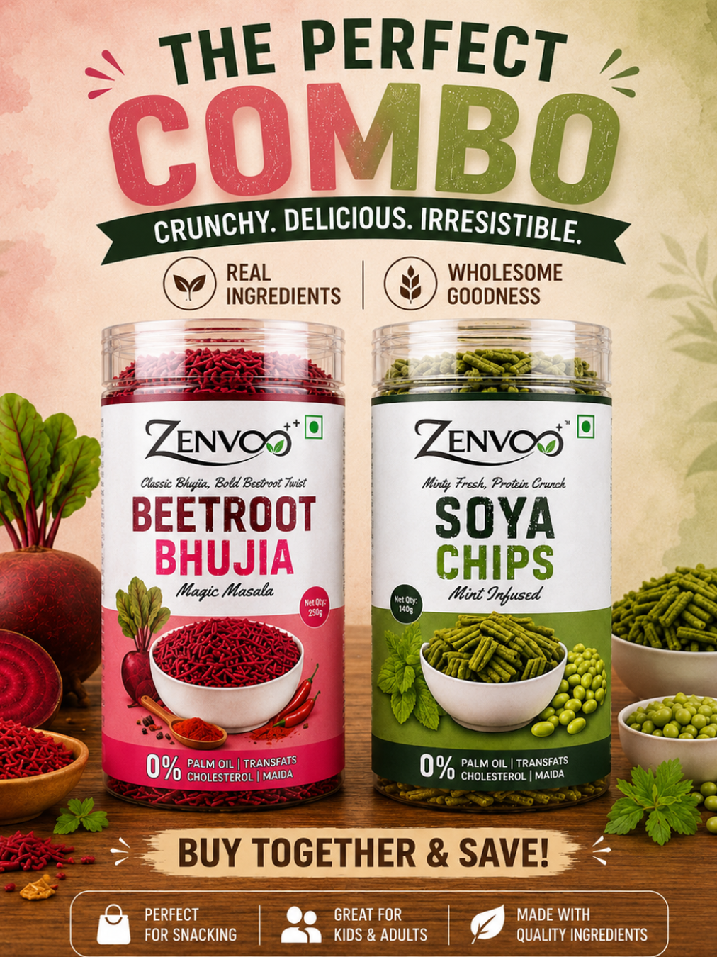 Beetroot Bhujia & Soya Chips Combo