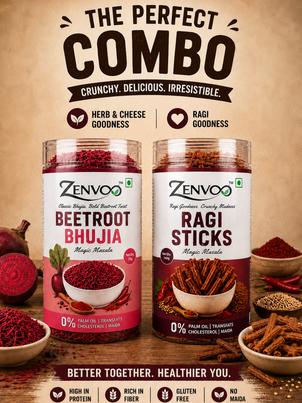 Zenvoo Beetroot Bhujia & Ragi Sticks Combo