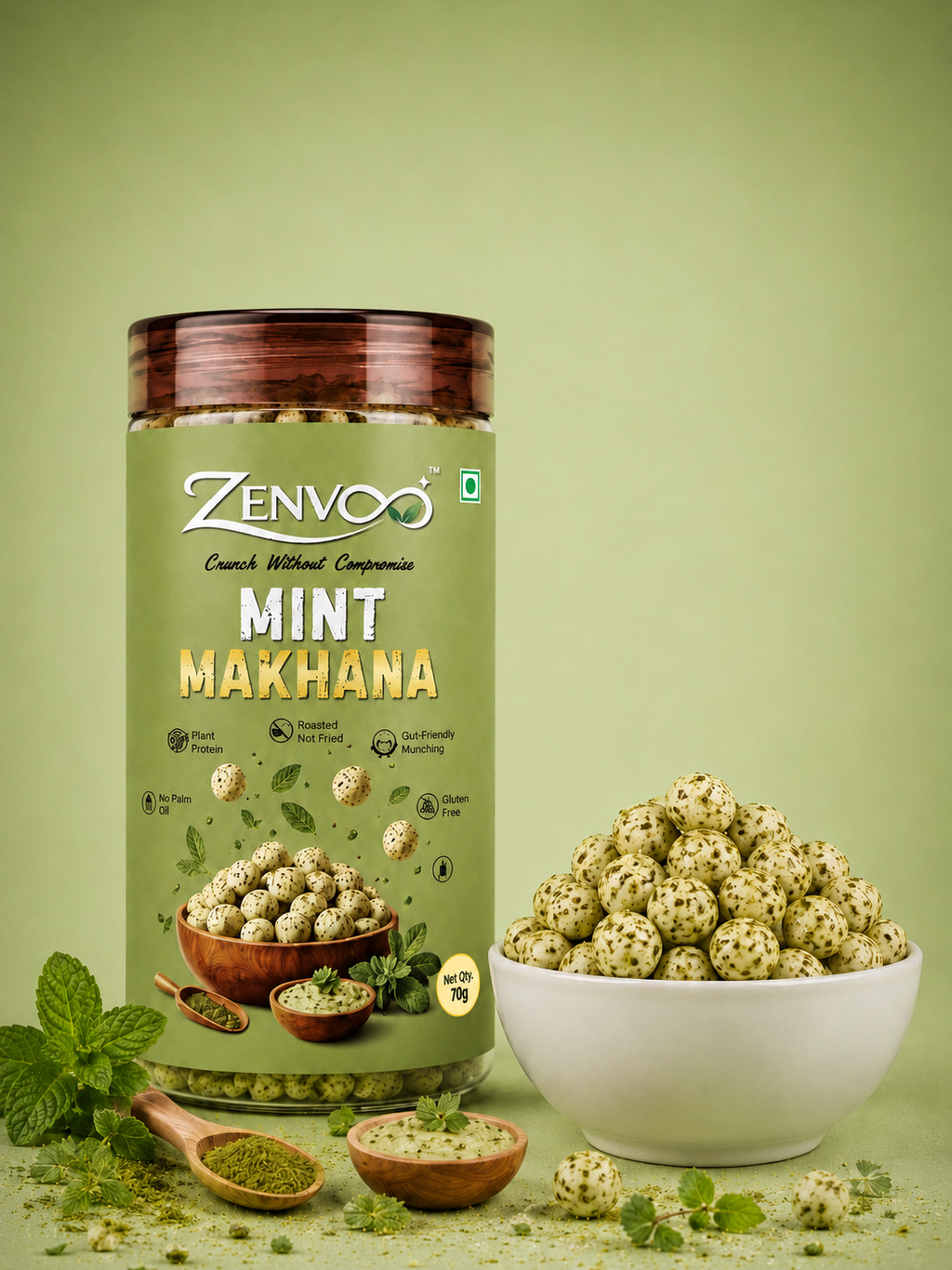 Zenvoo Roasted Makhana – Mint | Refreshing Healthy Snack – 70g