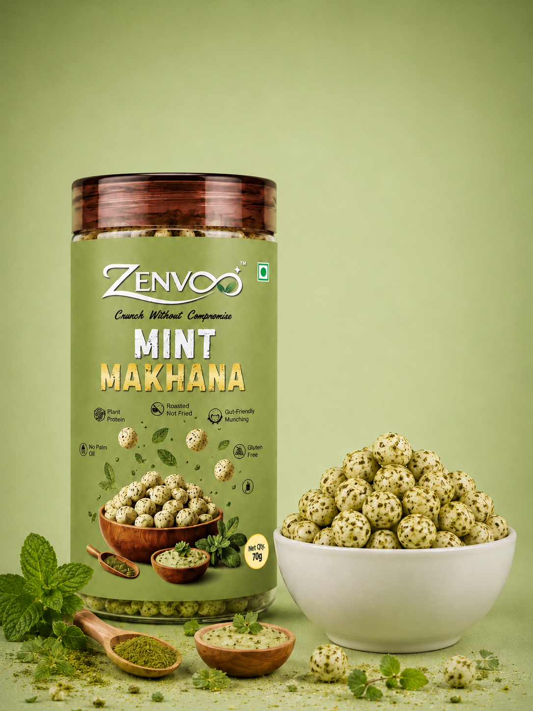 Zenvoo Roasted Makhana – Mint | Refreshing Healthy Snack – 70g