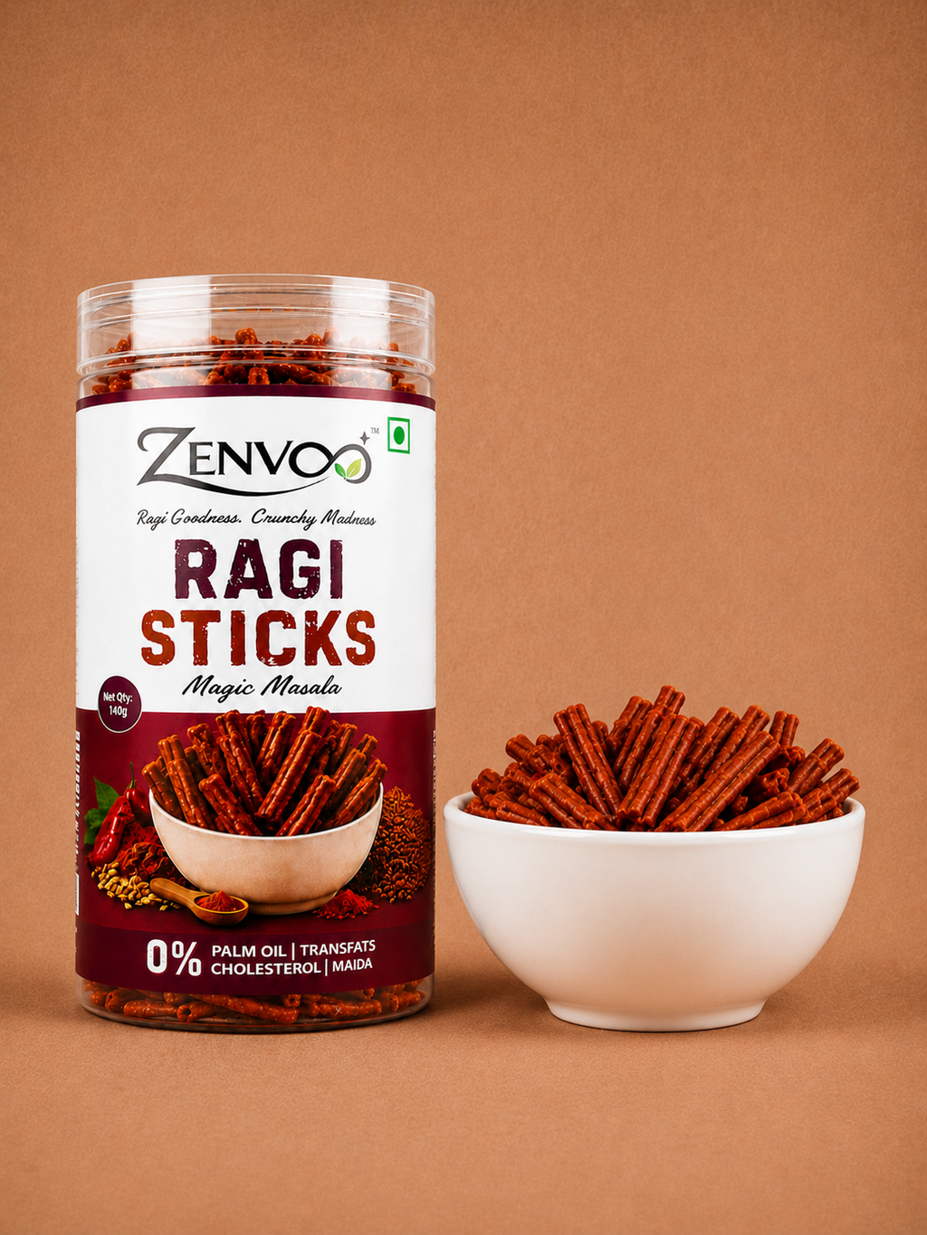 Zenvoo Ragi Sticks – Magic Masala | Crunchy Millet Snack – 140g