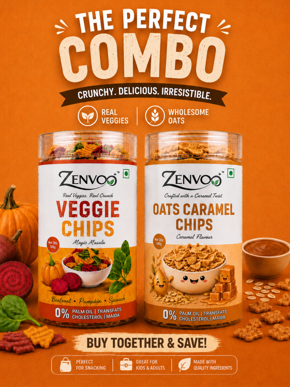 Veggie chips & Oats Caramel Chips combo
