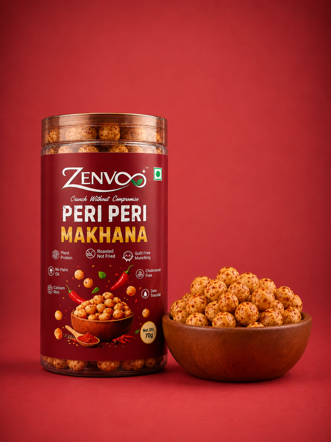 Zenvoo Roasted Makhana – Peri Peri | Spicy Roasted Snack – 70g
