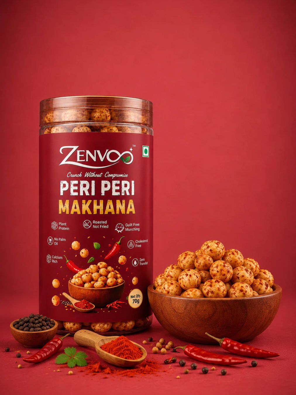 Zenvoo Roasted Makhana – Peri Peri | Spicy Roasted Snack – 70g